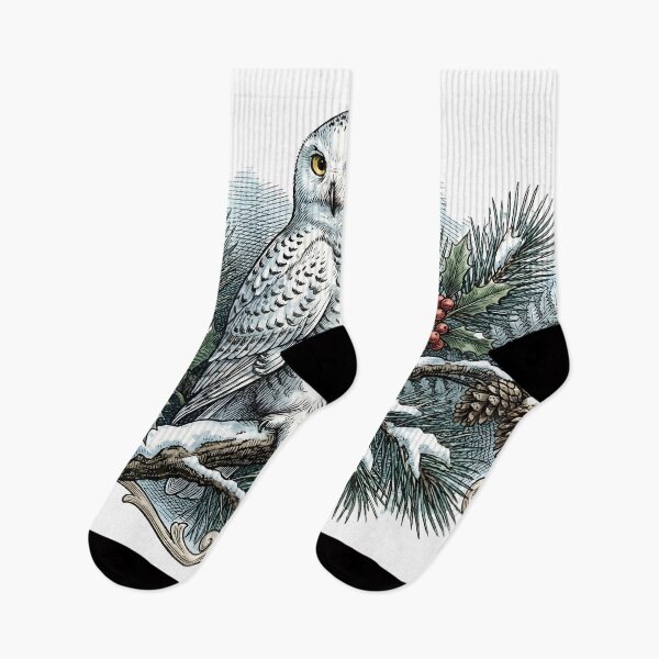 Item preview, Vintage Winter Snowy Owl on Pine Branch - Dark Academia Solstice designed and sold by The Mossy Library.