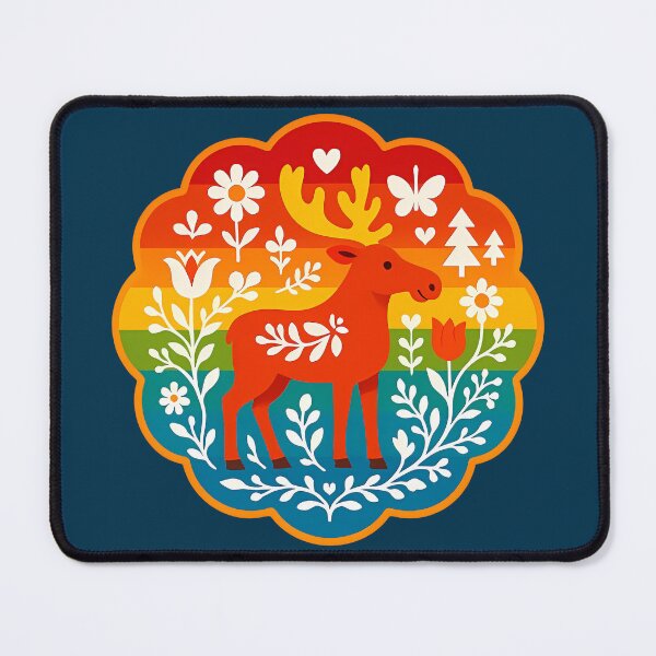 Item preview, Bold Rainbow Moose Standing in Whimsical Garden – Scandinavian Folk Art by heidiannemorris © designed and sold by FOLK ART FUSION by heidiannemorris.