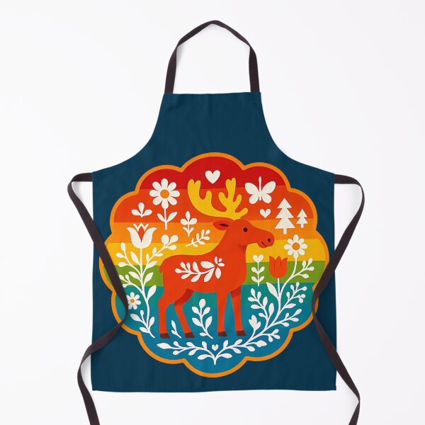 Artikelvorschau, Kräftiger Regenbogenelch in einem verspielten Garten – Skandinavische Volkskunst von heidiannemorris © entworfen und verkauft von FOLK ART FUSION.