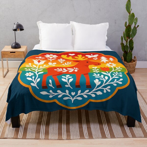 Item preview, Bold Rainbow Moose Standing in Whimsical Garden – Scandinavian Folk Art by heidiannemorris © designed and sold by FOLK ART FUSION by heidiannemorris.