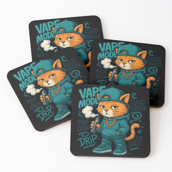 Item preview, Street Vape Cat – Teal Graffiti Style Urban Illustration designed and sold by House of Taste Designs.