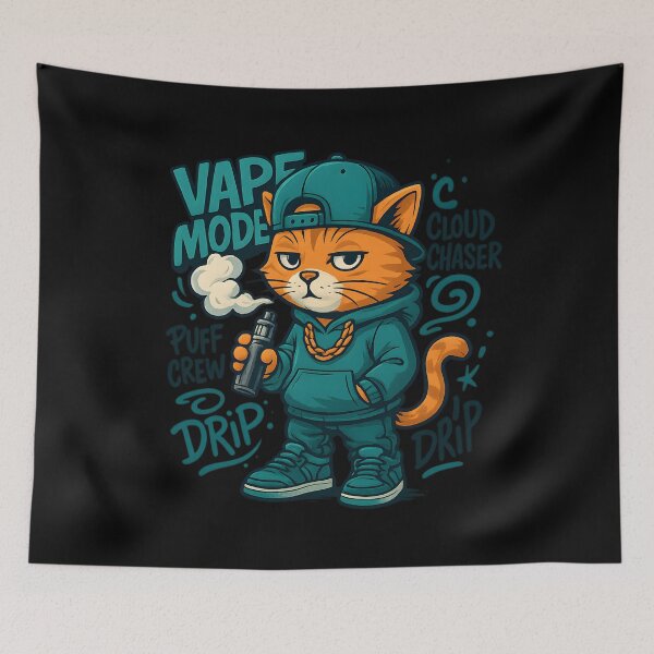 Item preview, Street Vape Cat – Teal Graffiti Style Urban Illustration designed and sold by House of Taste Vape Designs.