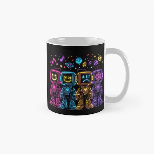 Aperçu de l'œuvre Neon Cyber Robots – Cute Retro Tech Pop Art Characters créée et vendue par PLUSHIWORLDtm.