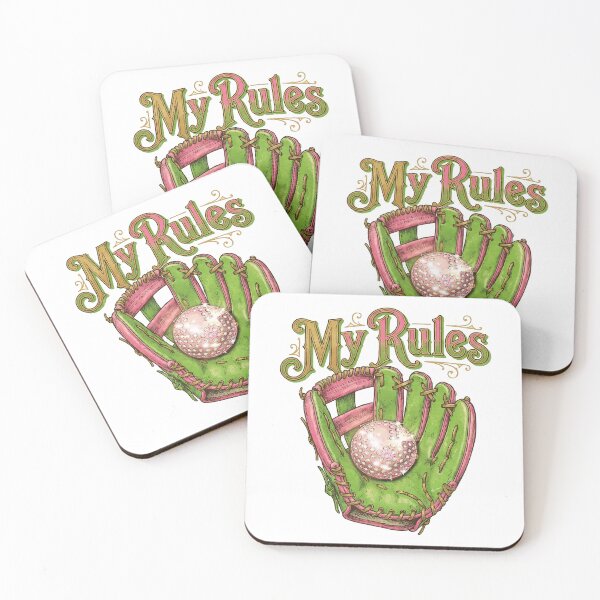 Item preview, My Rules - Vintage Kitsch Pink & Green Sparkly Baseball Glove designed and sold by Hen-C-Art.