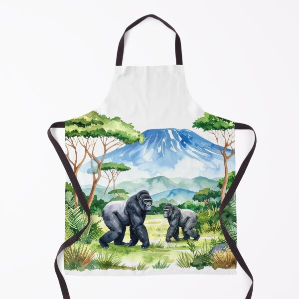 Item preview, Watercolor Gorillas in Jungle Landscape designed and sold by Rutvain.