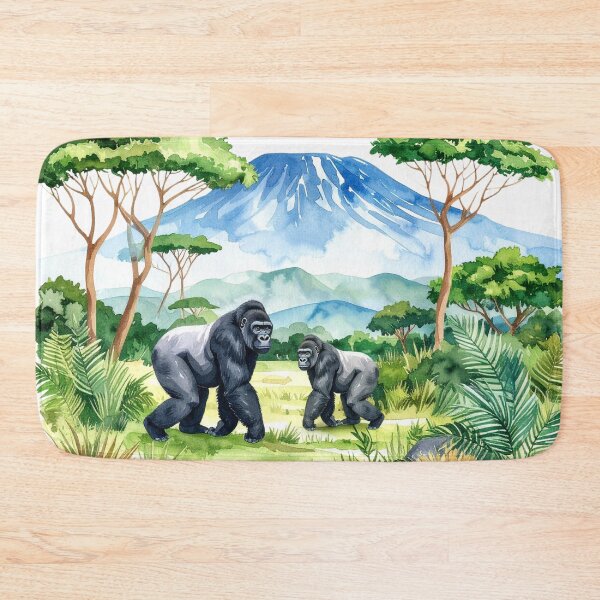 Item preview, Watercolor Gorillas in Jungle Landscape designed and sold by Rutvain.