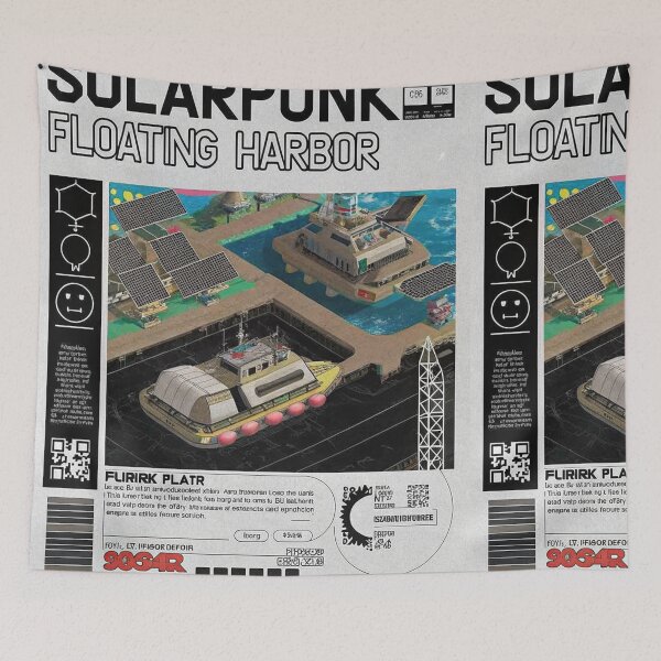 Item preview, Solarpunk: FLOATING HARBOR with Solar Panels designed and sold by Raw-Ink.