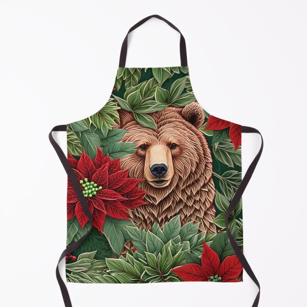 Item preview, Christmas Throw Pillow of a “Grand Grizzly” sheltered by wintery pine needles and pretty poinsettias designed and sold by SandedollArt.