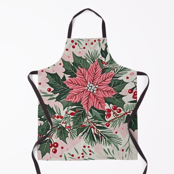 Item preview, Christmas Throw Pillow in the vintage-inspired “Pretty Pink Noel” pattern of pretty pink poinsettias, white snow, green foliage and a pop of red cranberries designed and sold by SandedollArt.