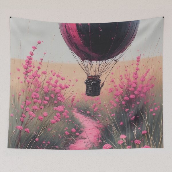 Item preview, Hot air balloon over a blooming field designed and sold by Mianku | Für das Leben.