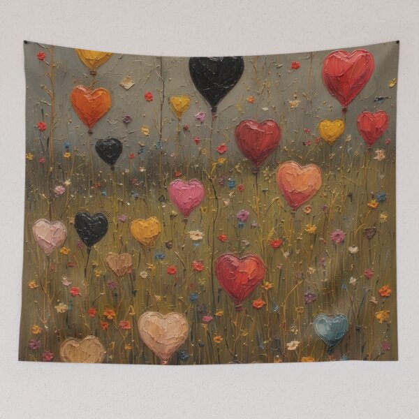Item preview, Heart-shaped balloons above a blooming field designed and sold by Mianku | Für das Leben.