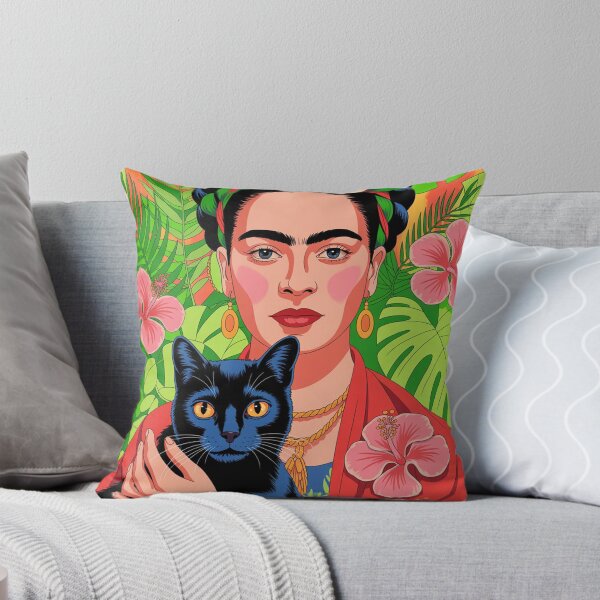 Artikelvorschau, Frida Kahlo mit einer schwarzen Katze entworfen und verkauft von BenCoStyle.