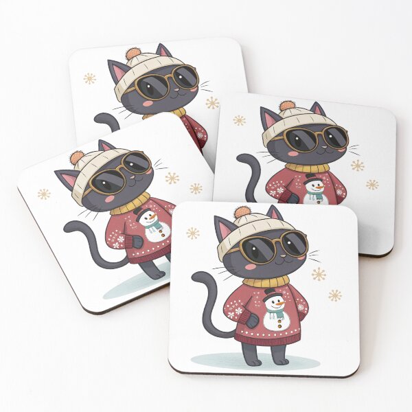 Item preview, Cute Black Cat in Red Snowman Sweater – Cozy Christmas Holiday Art by Vivo Studio designed and sold by VivoStudio.