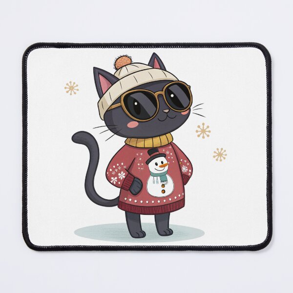 Item preview, Cute Black Cat in Red Snowman Sweater – Cozy Christmas Holiday Art by Vivo Studio designed and sold by VivoStudio.