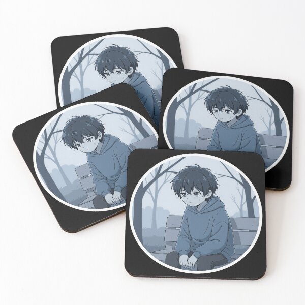 Item preview, Sad Anime Boy on Bench – Emotional Aesthetic Blue Mood Artwork designed and sold by shopwithcare.