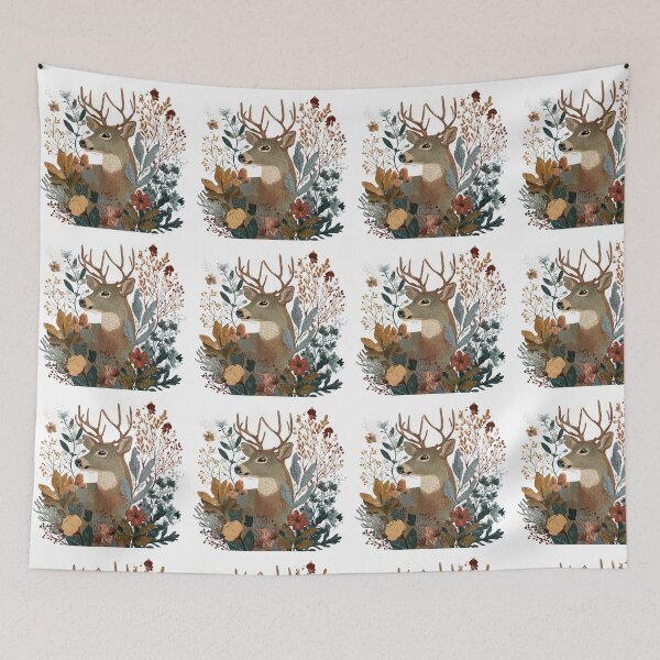Item preview, Boho Deer with Wildflowers - Cottagecore Autumn Botanical Art designed and sold by Flowing Colurs.