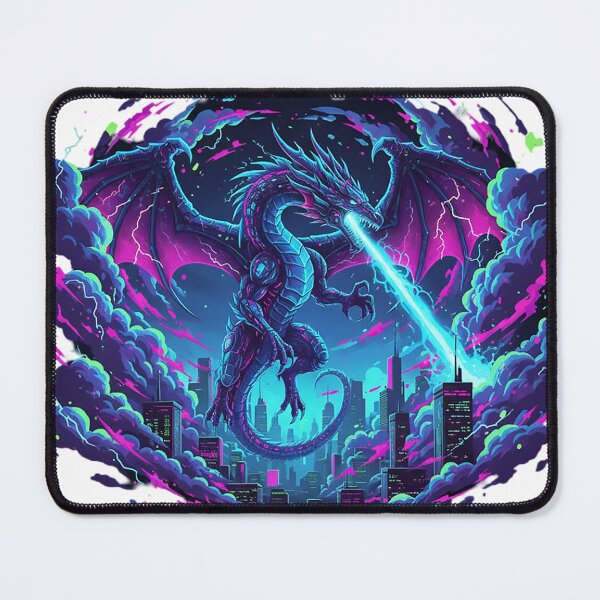 Item preview, Neon Dragon Over Cyber City Skyline designed and sold by newvisionart191.