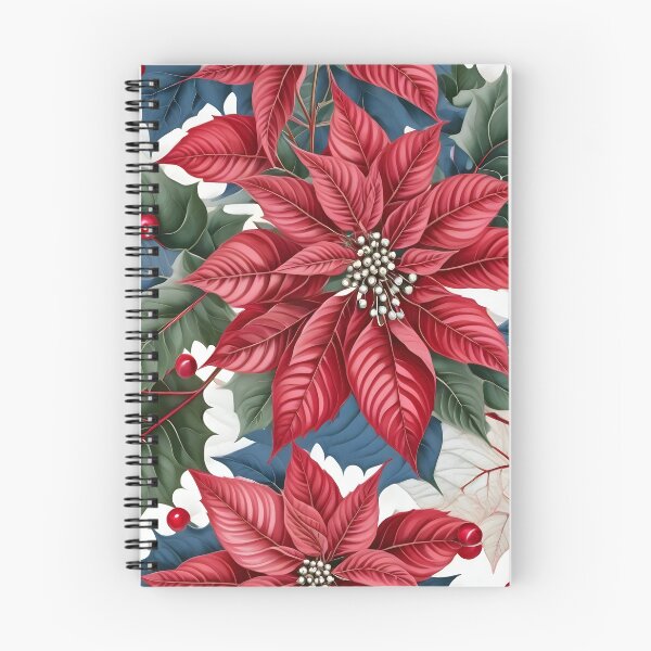Item preview, Christmas Throw Pillow with the “Merry and Bright” pattern of bold red poinsettias with a touch of white, blue and green foliage designed and sold by SandedollArt.