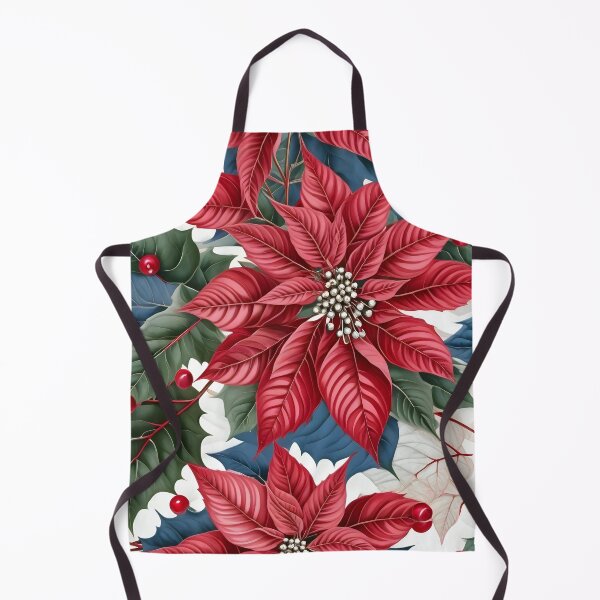 Item preview, Christmas Throw Pillow with the “Merry and Bright” pattern of bold red poinsettias with a touch of white, blue and green foliage designed and sold by SandedollArt.