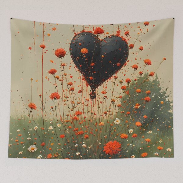 Item preview, Heart-shaped balloon above a flower meadow designed and sold by Mianku | Für das Leben.