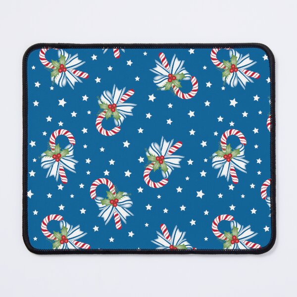 Item preview, Christmas Throw Pillow with the “Candy Cane Carousel” pattern of red and white candy canes on a bold blue background designed and sold by SandedollArt.