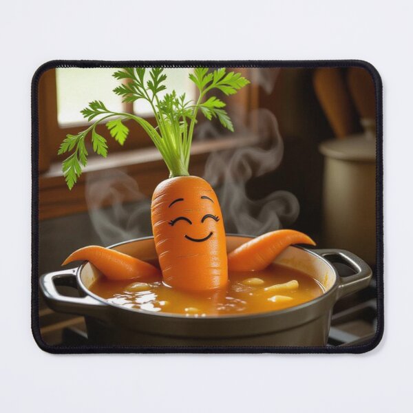 Item preview, “Simmer Down – Happy Carrot in Soup” designed and sold by TheWonkyEaselCo.