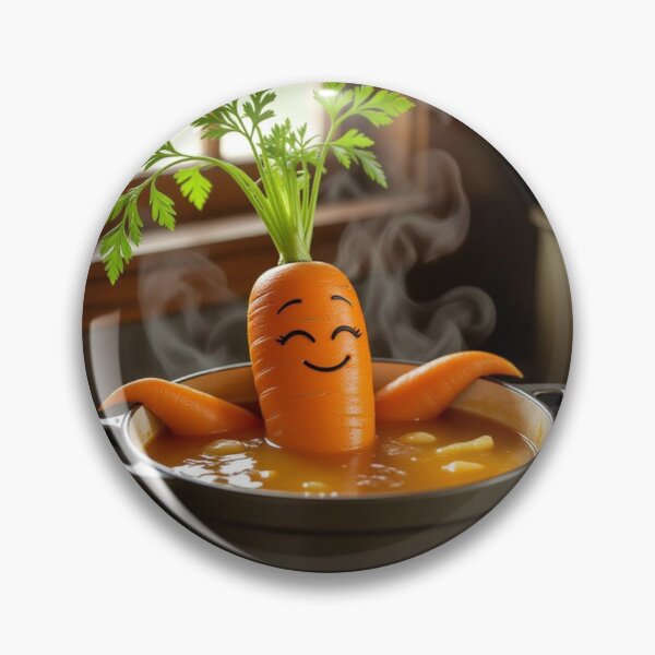 Item preview, “Simmer Down – Happy Carrot in Soup” designed and sold by TheWonkyEaselCo.