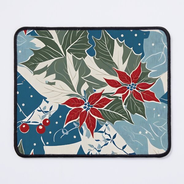 Item preview, Premium Throw Pillow in the vintage-inspired “Let It Snow” pattern of blues and greens and pops of red designed and sold by SandedollArt.