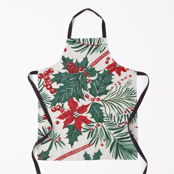 Item preview, Christmas Throw Pillow with a vintage-inspired “Classic Christmas” pattern of red poinsettias, green foliage and holiday holly on a winter white background designed and sold by SandedollArt.