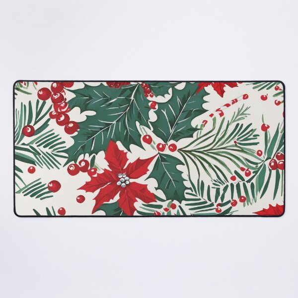 Item preview, Christmas Throw Pillow with a vintage-inspired “Classic Christmas” pattern of red poinsettias, green foliage and holiday holly on a winter white background designed and sold by SandedollArt.