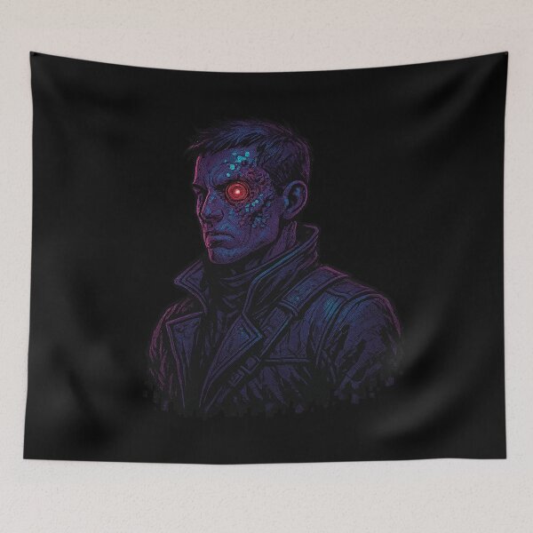 Item preview, Pixel-Burn Hunter – Cyberpunk Red-Eye Android Portrait designed and sold by AddictiveDesign.