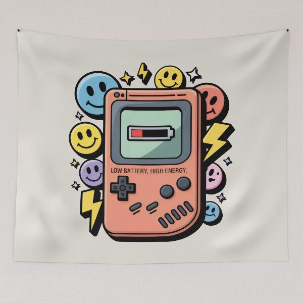 Item preview, Low Battery High Energy Retro Console Smiley Design designed and sold by SplashTastic.