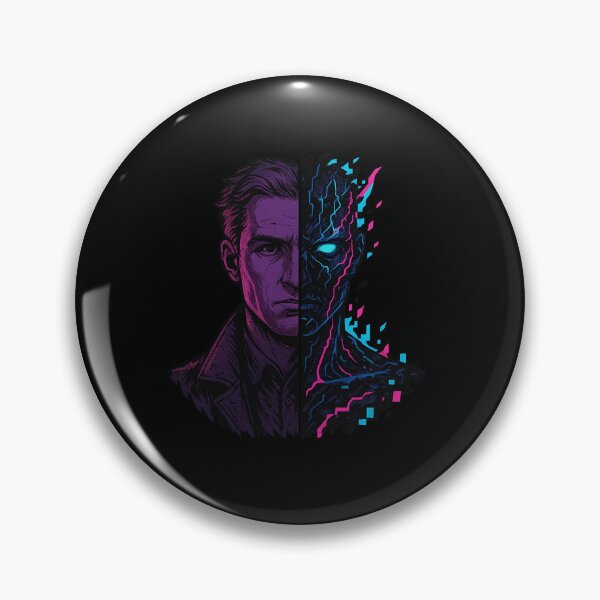 Item preview, Human vs AI Doppelgänger – Split Cyberpunk Portrait designed and sold by AddictiveDesign.