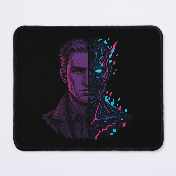 Item preview, Human vs AI Doppelgänger – Split Cyberpunk Portrait designed and sold by AddictiveDesign.