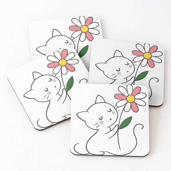 Item preview, Minimalist Kawaii Cat Smelling a Flower designed and sold by roshana3.