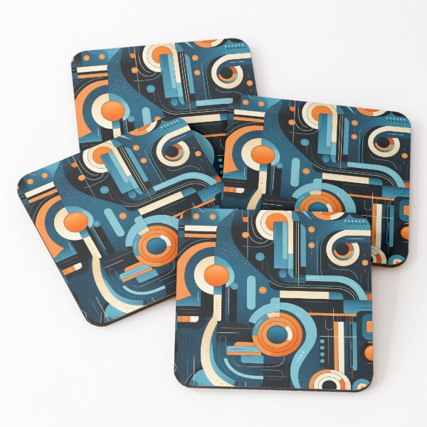 Item preview, Retro Circuit Groove - Geometric Tech Pattern in Blue & Orange designed and sold by slinsart.