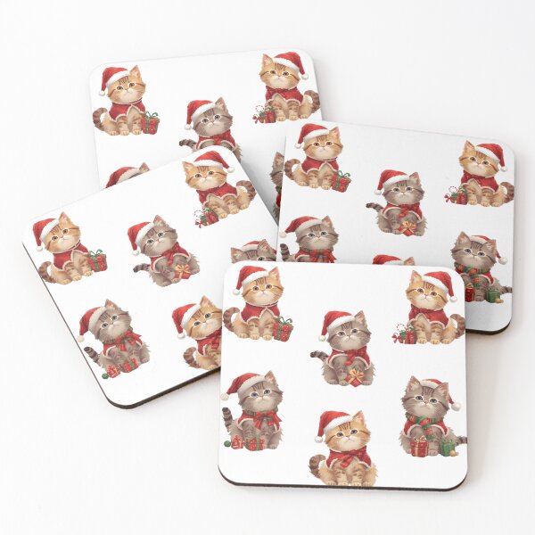Item preview, Christmas Cats Sticker Pack — 6 festive and cute kittens dressed in Christmas-themed outfits with Christmas presents designed and sold by ninasletters.