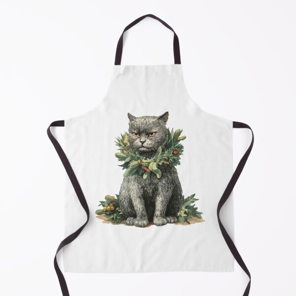 Item preview, Vintage grey cat wearing a wreath designed and sold by MendaciousMina.