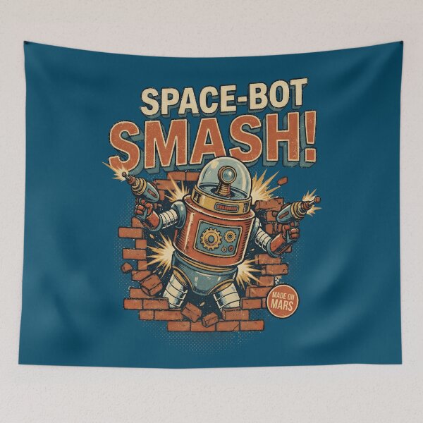 Item preview, Space-Bot Smash! Made on Mars Retro Robot Blitz designed and sold by AwesomeBeyondLimits.