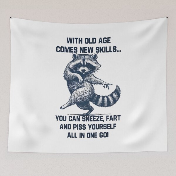 Item preview, Funny Raccoon Old Age Skills – Sneezing Farting Peeing Joke Design designed and sold by Inkspire House.