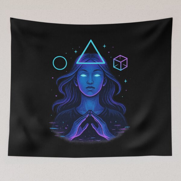 Artikelvorschau, AI Oracle – Neon Geometric Cyberpunk Portrait entworfen und verkauft von AddictiveDesign.