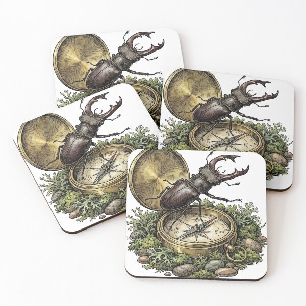 Item preview, Vintage Giant Stag Beetle & Compass Engraving - Dark Academia designed and sold by The Mossy Library.