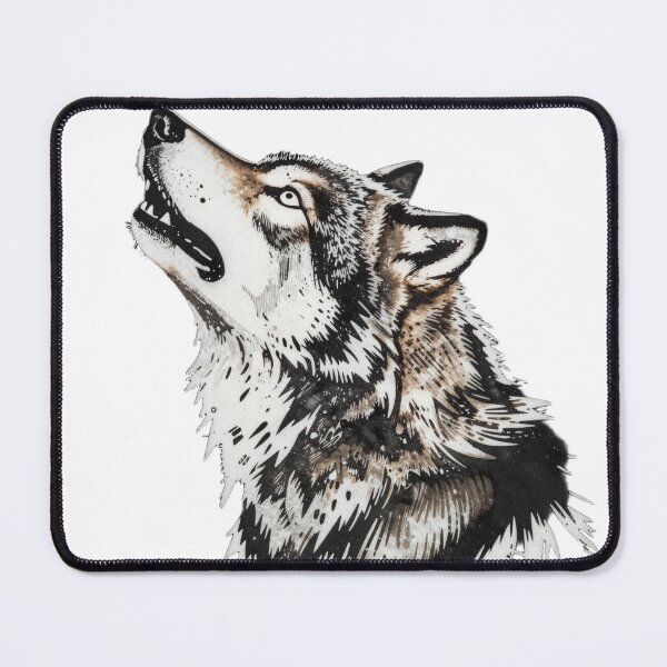 Aperçu de l'œuvre Linogravure Loup hurlant créée et vendue par SynthStitch.