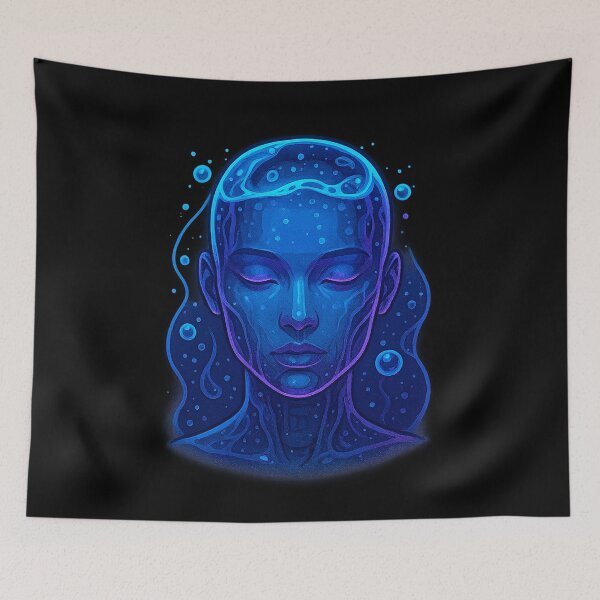 Item preview, Neon Gel Submersion – Cyberpunk Android Portrait designed and sold by AddictiveDesign.
