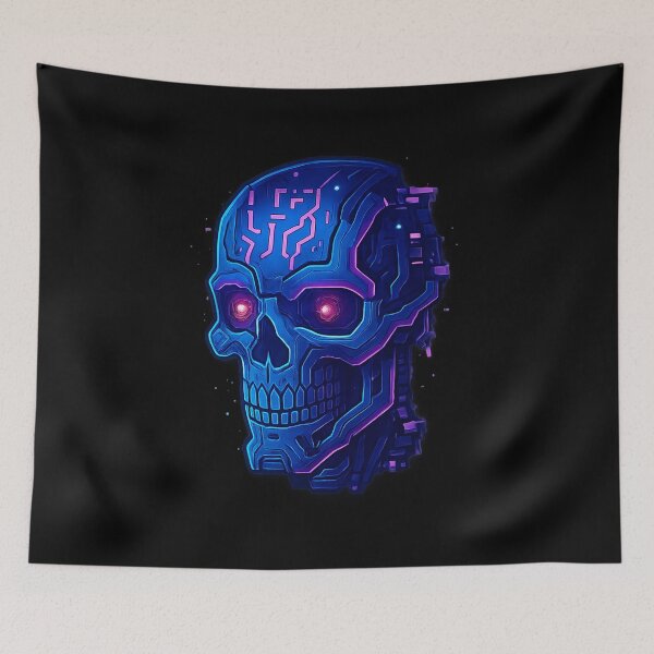 Item preview, Neon Cyber Skull – Glitch Runes & Techno Skeleton Design designed and sold by AddictiveDesign.
