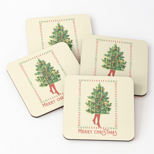 Item preview, Vintage Christmas Tree Lady Art Retro Holiday Collage with High Heels and Festive Candles designed and sold by Kattcatty.