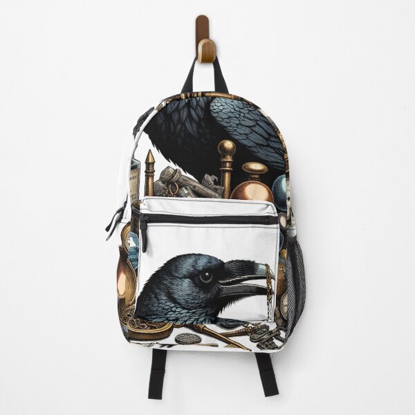 Item preview, Vintage Goblincore Raven with Shiny Treasures - The Collector designed and sold by The Mossy Library.