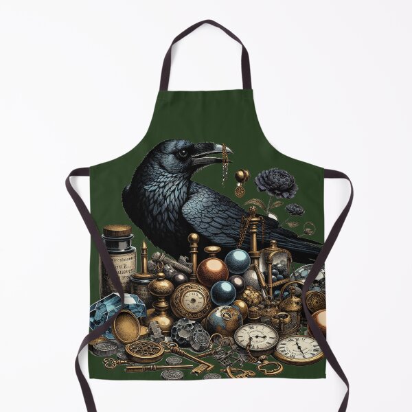 Item preview, Vintage Goblincore Raven with Shiny Treasures - The Collector designed and sold by The Mossy Library.