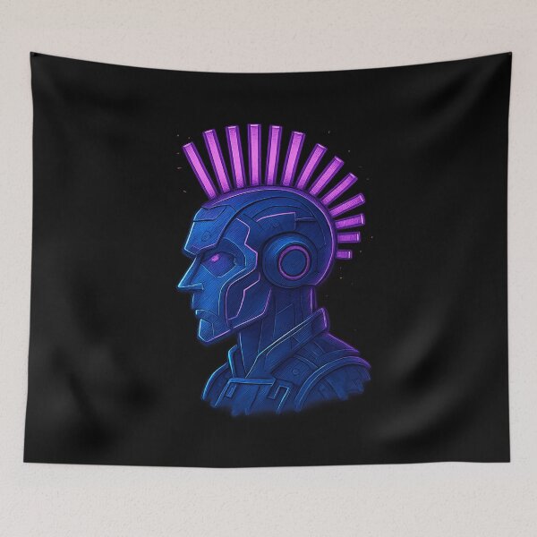 Item preview, Neon Punk Bot – LED Mohawk Cyberpunk Robot Portrait designed and sold by AddictiveDesign.