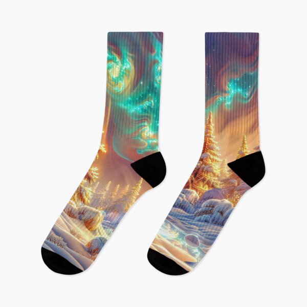 Item preview, Northern Lights over Snowy Mountains at Sunset - Fantasy Winter Scenery  designed and sold by MargaretWiktor.